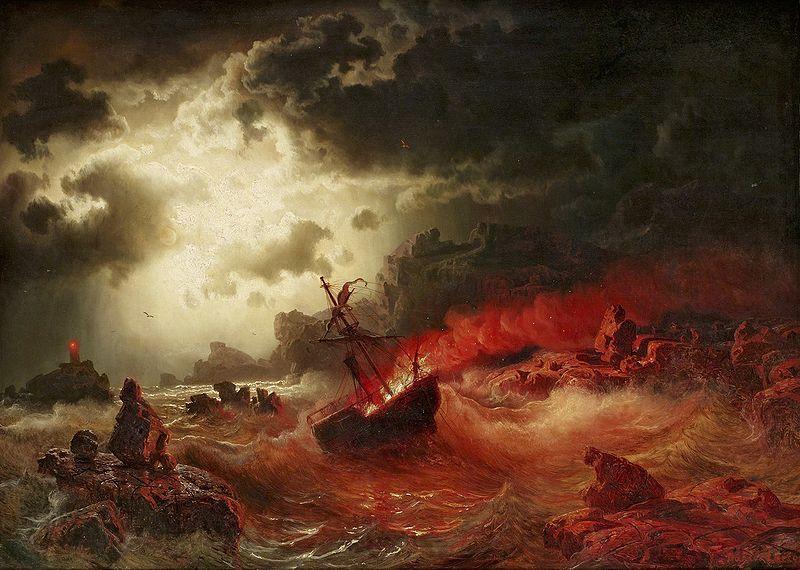 marcus larson Nattlig marin med brinnande fartyg France oil painting art